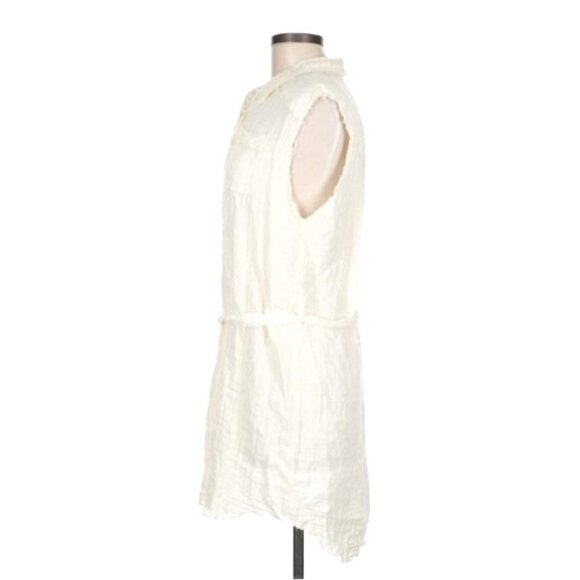 Salty Lemon Cream Cotton Gauze Mini Dress M New Frayed Seams Beachcore  Nautical - Picture 3 of 7